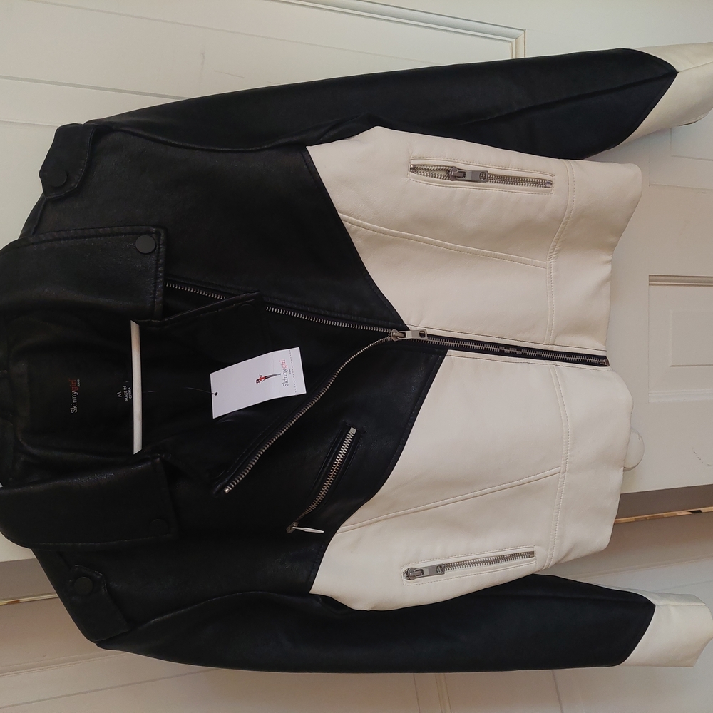 Skinnygirl Black and White Leather Jacket with Modern Design
